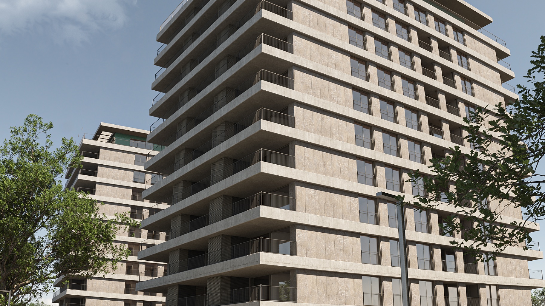 Pormenor arquitectónico das varandas em betão